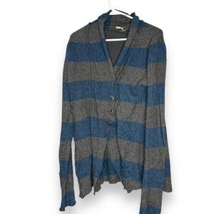 Free People Striped Angora Cardigan Size Large Blue Gray Button Down
